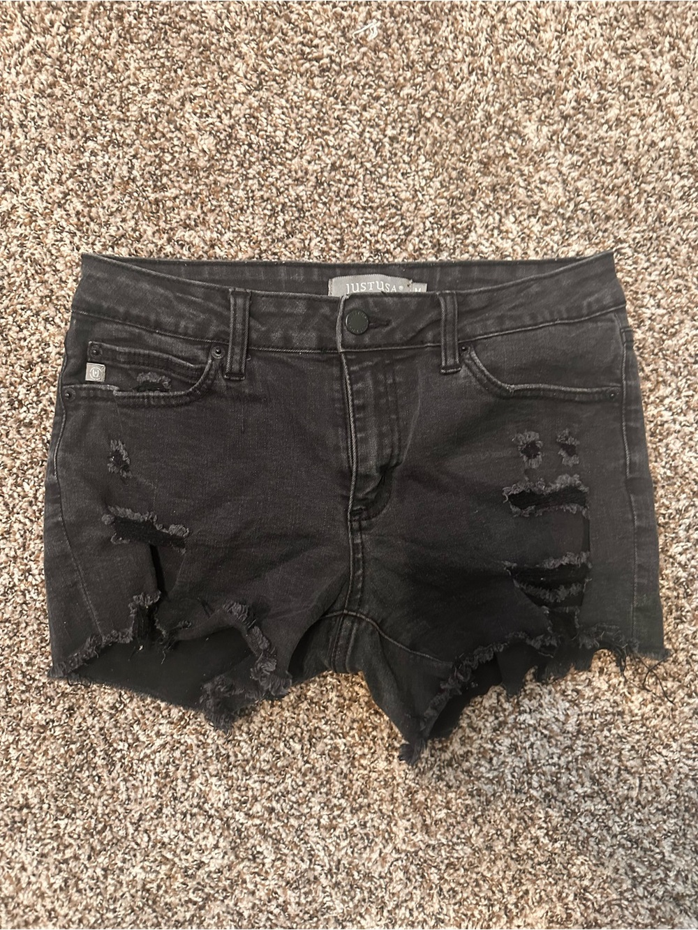 Just USA Black Distressed Frayed Hem Jean Shorts